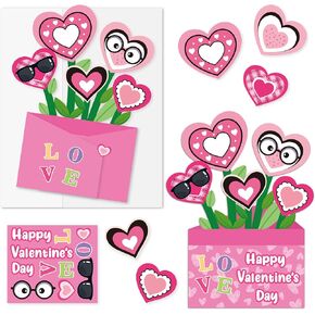 CY2SIDE 28PCS Mother’s Day Pink Flower Pot with Envelop and Stickers, DIY Paper Craft for Kids, 3D Flower Pot Handmade Greeting Card Set for Kids School Home Project, Gifts for Mom
