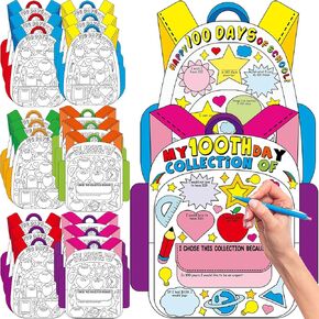 Qyeahkj 48Pcs Happy 100th Day of School Posters for Kids DIY Poster 100th Day of School Activities 100 Days Educational Chart DIY Color Poster for Kindergarten Party Supplies