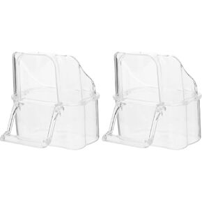 VANZACK Transparent Bird Cage Food Box, 2Pcs Bird Cage Feeder with Perch- Hanging Bird Water Dispenser Bird Food Trough for Small and Medium Parakeet Budgies Lovebirds