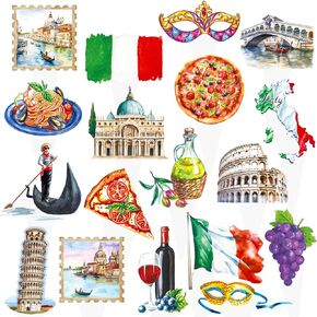 Italian Party Cupcake Toppers 48Pcs Italy theme birthday Cake Decorations Italy Pizza Party Decorations Rome Colosseum Cupcake Sticks for Buon Comleanno Party Supplies