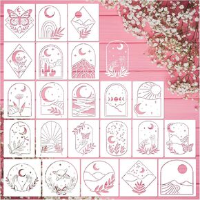 Boho Stencils for Painting Nature Mountain Moon Sun Drawing Stencil Leaf Landscape Paint Template on Wood Wall Art Crafts Shirt Canvas Furniture Paper (Boho)
