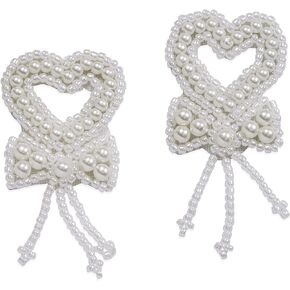 Expo International Vintage Pearl Heart with Bow Applique (Pack of 2) Tulle, White