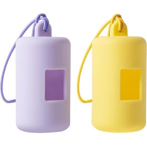 2Pack Dog Poop Bag Holders One Piece Molded Soft Plastic Pet Waste Bag Dispensers with Elastic Loop Protable Doggie Poop Bag Dispenser for Leash,Yellow and Purple