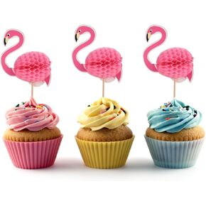 ALINK 50pcs 3D Flamingo Cupcake Toppers, Tropical Aloha Luau Cupcake Picks for Birthday Party, Baby Shower, Bridal Shower, Wedding & Summer Swimming Pool Party Decorations