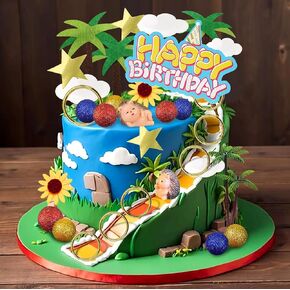 Hedgehog Cake Topper Animal Cake Decorations with Palm Trees Stars Hedgehogs Balls Clouds for Kids Boys Girls Birthday Party Supplies