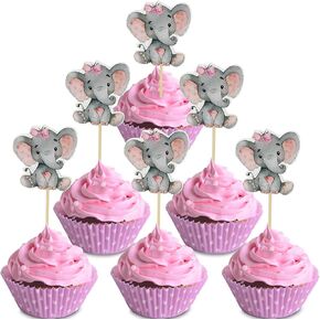 yuntop 36 Pink Elephant Cupcake Toppers for Baby Shower ، Supplies First Form