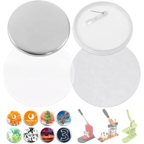 BEAMNOVA 200 Sets of Button Parts Supplies 58mm / 2.28 in (Approx. 2-1/4 inch) for Round Button Maker Machine Pin Maker, Every Set Includes Tinplate Top, Plastic Clip Bottom & Plastic Film