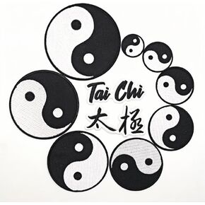 Taichi Pattern Iron-on and Sew-on Embroidered Patch Set (10 Pieces) for Clothing and DIY Accessories, Taiji Fengshui Bagua Yin Yang Applique Fabric Stickers