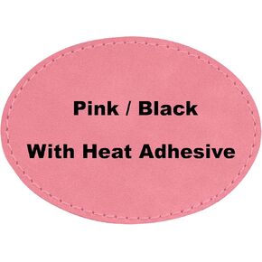 3" x 2" Blank Oval Laserable Leatherette Patch with Adhesive, 25 Pack - Blank Hat Patches, Glowforge Laser Supplies, CO2 Laser Supply, Faux Leather, (Pink/Black)