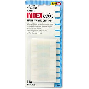 Redi-Tag 31000 Write-On Index Tabs, Permanent Adhesive, White, 104 Tabs/Pack