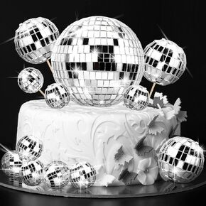 Tessco 12 Piece Disco Ball Cake Toppers Disco Ball Cupcake Toppers 70's Cake Centerpiece Decor Cupcake Picks for Dance Birthday Party Supplies