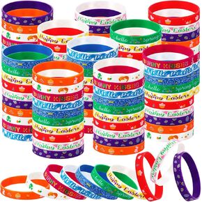 Easter Party Favors Silicone Bracelets Wristbands Bulk Easter Bracelet Assorted Easter Egg Fillers for Boys Girls Gifts Party Rewards (150 Pieces)
