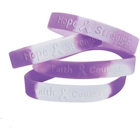 50 Purple Ribbon Camouflage Silicone Bracelets Support pancreatic cancer, Alzheimer's, lupus, animal abuse, Crohn's disease