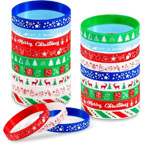 Whaline 54pcs Christmas Silicone Bracelet Xmas Rubber Band Wristband Merry Christmas Wristband, Accessories Gift for Holiday Decoration Wrist Band Party Supplies