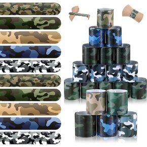 100 Pcs Kids Camo Slap Bracelets 5 Styles Assorted Army Slap Wristbands Snap Bracelets Green Camouflage Military for Camo Theme Kids Adult Army Party Birthday Classroom Prizes Birthday Gift