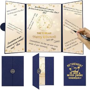 Trgowaul Retirement Party Decorations, Happy Retirement Guest Book Alternative, Blue Gold Happy Retirement Signature Book, Funny Card Congrats Retired Party Supplies Gifts Sign for Men Women Coworkers