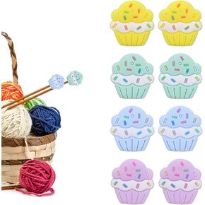 Lnngub 8 Pcs Knitting Needle Stoppers,Cake Knitting Needle Point Protectors Silicone Knitting Needles Colorful Stitch Stoppers for Knitting Needles Beginners Knitting Craft DIY Knitting Accessories