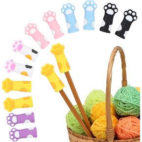 12 PCS Cat Paw Knitting Needle Stoppers, Silicone Knitting Needle Point Protectors Needle Minder for Small Knitting Needles Knitting Accessories fit Size 2.5-11 (3mm-8mm) Needles