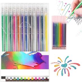 Glitter Gel Pen Set, Glitter Multicolor Gel Pens for Coloring, Metallic Bright Glitter Color Pens, Neon Gel Pens for Adults Coloring Books, Painting and Doodling (Color 12)