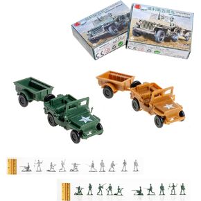 1:72 Assmbly Vehicle Model Willys-Jeep with Trailer for DIY and Painting 2 Colors Plus 20 Mini Soldier Figures