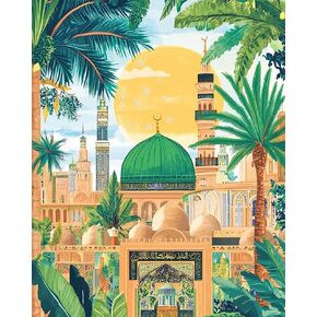 DIY Islamic Architecture Paint by Number Kits 16 x 20 inch Canvas Green Plant Painting by Number for Kids Students Adults Beginners With Brushes Acrylic Pigment Perfect for Home Decor(Without Frame)