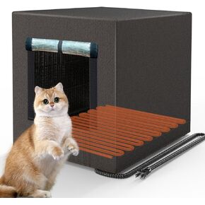 Outdoor Cat House Weatherproof, Large Heated Cat Crate for Outside Community Cat Stray Feral Kitty Condo Shelter with Winter Heating Pad Cat Cage Enclosure Indoor, Blue