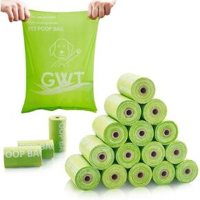 GWT 100% Compostable Dog Poop Bags, Leakproof, Unscented, For All Dog Sizes, 9"" x 13"" Bag Size, 15 Bags/Roll, 18 Rolls, 270 Bags, Green