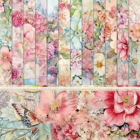 48 Sheets Vintage Floral Scrapbook Paper, 6X6 Single-Sided Cardstock Paper, Flowers Pattern Paper Pack, Decorative DIY Decopodge Craft Paper, Journal Scrapbooking Supplies, Card Making Supplies