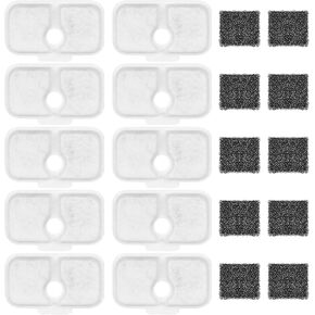 10 Pack Cat Water Fountain Filter Replacement, Compatible With PETLIBRO Dockstream 2.5L/84oz Cat Water Fountain PLWF005/PLWF105/PLWF115/PLWF305, Quiet Cat Fountain Filters with 10 Pre-Filter Sponges