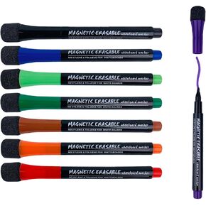 HANWER 8 Pack Low Odor Dry Erase Markers Fine Tip, Assorted Colors Whiteboard Markers for Kids, Fine Point Magnetic Dry Erase Markers with Eraser, Office School Home Supplies