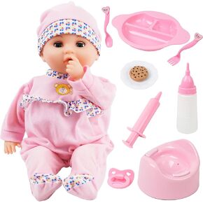 Toy Choi's 16 Inch Interactive Baby Doll Pink - Talking Feeding Dolls with Different Sounds and Accessories, Pretend Play Preschool Toys Gift for Toddlers 2 3 4 5+ Year Old Girls Boys