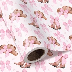 WRAPAHOLIC Western Cowgirl Wrapping Paper Roll - Mini Roll - 17 Inch x 16.5 Feet - Cowgirl Hat and Boots with Pink Bow Design Perfect for Women Girls Birthday, Nashville Party