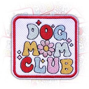 Dog Moms Club Iron On Embroidery Patches for Backpacks Hats Jeans Bags, Size 3" Sewing Patches, Dog Mom Flower Appliques for Clothes, Animal Lover Embroidery Patches, Gift for Dog Lover