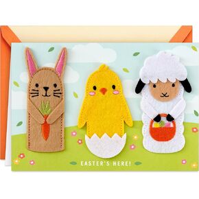 Hallmark Signature Steer Card مع Post Finger Puppets (Bunny ، Chick ، ​​Lamb) للأطفال ، أحفاد ، سلال عيد الفصح
