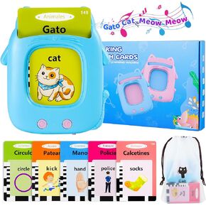 Toddler Toys Talking Flash Cards for 1 2 3 4 5 6 Year Old Boy Girl Birthday Gift, Montessori Educational Bilingual Spanish & English Learning Toys for Toddlers 1-3, Sensory Toys for Kids with Autism