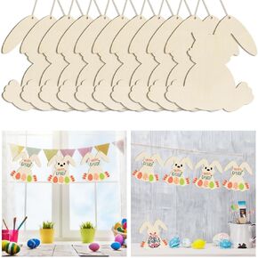 10 Pack Large Easter Bunny Wood Cutouts, 11.6 Inch Unfinished Wooden Bunny Cutouts, Blank Easter Rabbit Wooden Slices Unpainted Easter Cutouts Wood Discs for Easter Crafts Decoration