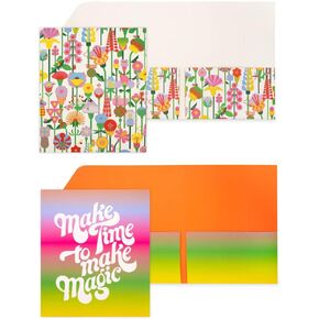 ban.do 2 Pack Folders for Documents, Colored Folders with Pockets, Two Pocket Folders for Letter Size Papers, Geometric Flower/Make Magic