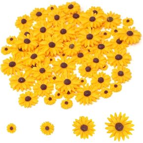 Honbay 80PCS Sunflower Flatback Resin Charms Cute Daisy Flower Slime Charms Floral Resin Embellishments Daisy Resin Cabochons Decoration Accessories for Hair Clip Phone Case Scrapbooking - 4 Sizes