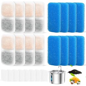 8 Sets Cat Water Fountain Filter Compatible with oneisall 67oz/2L Stainless Steel Cat Water Fountain, Activated Carbon Ion Resin Food Grade PP Cotton, Fresh and Clean