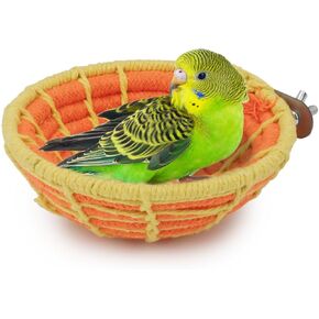 Hypeety Handmade Coton Rope Bird Breeding Nest Hatch House Bird Nest Cage for Small Parrots Budgie Parakeet Cockatiel Parakeet Conure Canary Finch Lovebird (Orange)