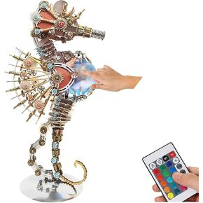 3D Metal Puzzles for Adults,Mechanical Seahorse Model Buildings with RGB Colors Lamps, 3D Jigsaw Puzzles Desk Ornament Lamp, Difficult DIY Model Kits for Men Women Birthday Christmas