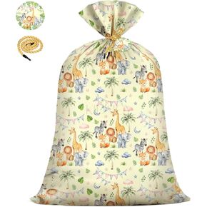 KIDAJOY 1 Pcs Animal Large Plastic Gift Bags Baby Shower - 56 * 36 Inch Jumbo Gift Bags Animal Design Baby Girls Boys Newborn Parties Yellow