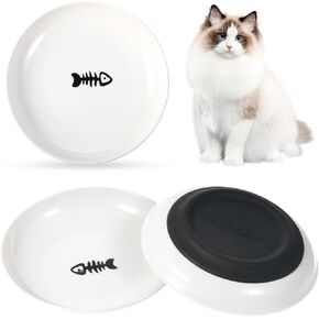 Molain 3 Pack Cat Bowls, Ceramic Cat Dishes for Indoor Cats, Whisker Friendly Cat Bowls with Non-Slip Silicone Bottom, Shallow Cat Plates for Food and Water, Cat Food Dishes