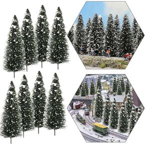 Evemodel Model Cedar Trees with Snow (4.96Inch(126mm)-10PCS) Snow Covered Pine Trees for Diorama Train Railway Winter Scenery Landscape Layout O OO Scale