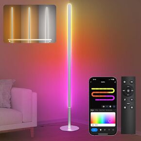 Marlrin RGBW Floor Lamp, Color Changing Standing LED Corner Lamp, Modern Lamp with Music Sync, Compatible with Alexa，Wi-Fi APP and Remote Control, 57.8" Floor Lamp for Living Room and Bedroom, Silver