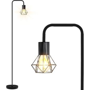 BoostArea Industrial Floor Lamp, Diamond Shape Design, 6W LED Bulb, E26 Socket, On/Off Footswitch, Premium Quality, Safe, Easy Assembly, Modern Style, Black