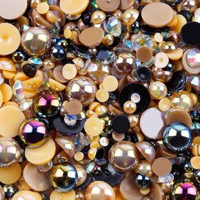 100g Flatback Pearls Rhinestones for Crafting, Mixed Sizes 3-10MM Resin Rhinestones and Half Pearls for Crafting Dazzling Kits Pearls Embellishment for Crafts Nails Art Tumbler Mug Clothes Crocs