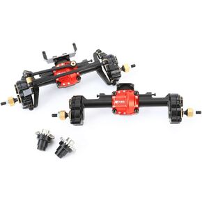 Front Rear Portal Axle with Diff Conversion for SCX24 Upgrades, Alum Housing Brass Portal Cover Steering Hub for 1/24 Axial SXC24 Deadbolt C10 Gladiator Bronco Upgrade Parts