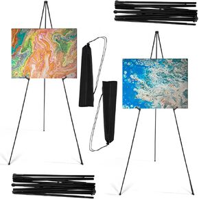 Stake Stand for Display ، 2 حزمة Easel 63 بوصة المحمولة لعلامة الزفاف ، ملصق easel ، لوحات بيضاء ، فنية الطلاء القابلة للطي ، ترايسل ، ترايسل الترايسل المعدني التلسكوبية ، الأسود ،