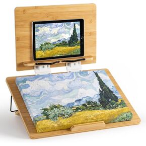 Folding Bamboo Tabletop Easel, 19.7" x 14.2" Base and 15.4" x 11" Adjustable Upper Board, Portable Desktop Arts & Crafts Easels for Drawing, Painting, Sketching, and Tablet Stand